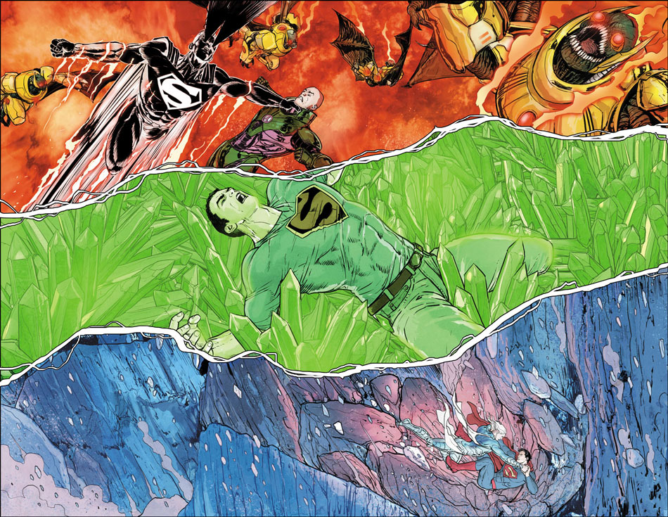 Art from SUPERMAN 51 by Mikel Janin. Interesting... so we see the New God Superman from the pages of Justice League, the depowered Superman in comics today, and then Superman as how he looked at the beginning of the New 52. Hopefully, this arc is going to explain how readers should understand all these events currently happening.
