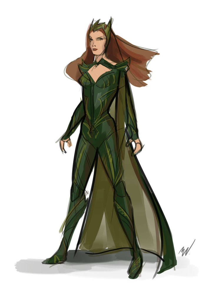Justice League costume designer Michael Wilkinson's sketch for Mera's costume. CREDIT: © 2016 Warner Bros. Entertainment Inc./ ™ & © DC Comics