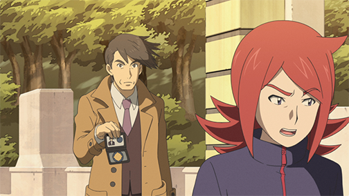 Looker approaches Silver. From Episode 5 of Pokémon Generations.