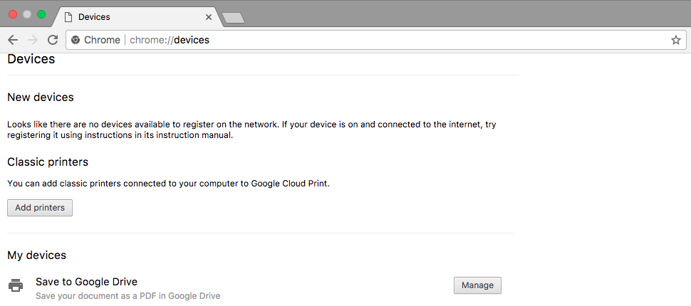 The first step to making your printer Wi-Fi compatible, go to "chrome://devices"
