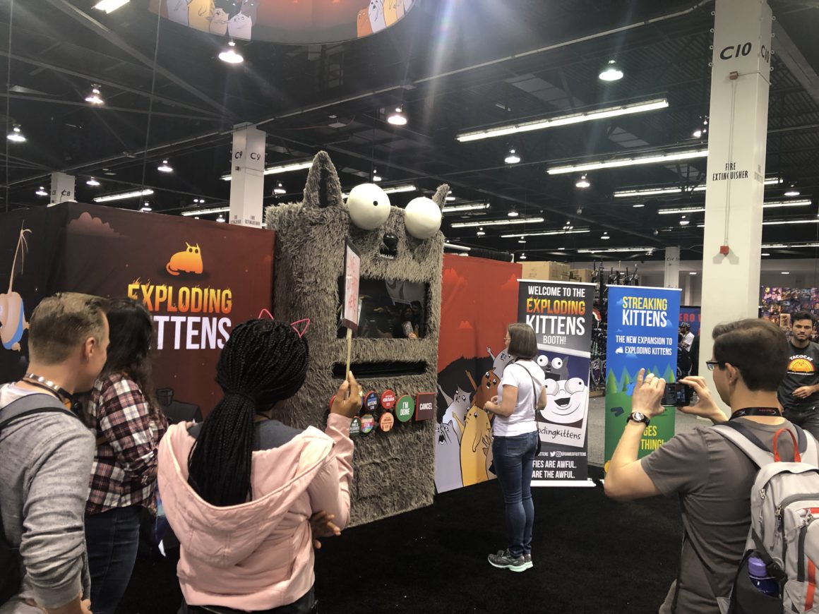 Interactive booth for artist Matthew Inman’s Exploding Kittens card game. Photo: Danny Pham/dorkaholics.