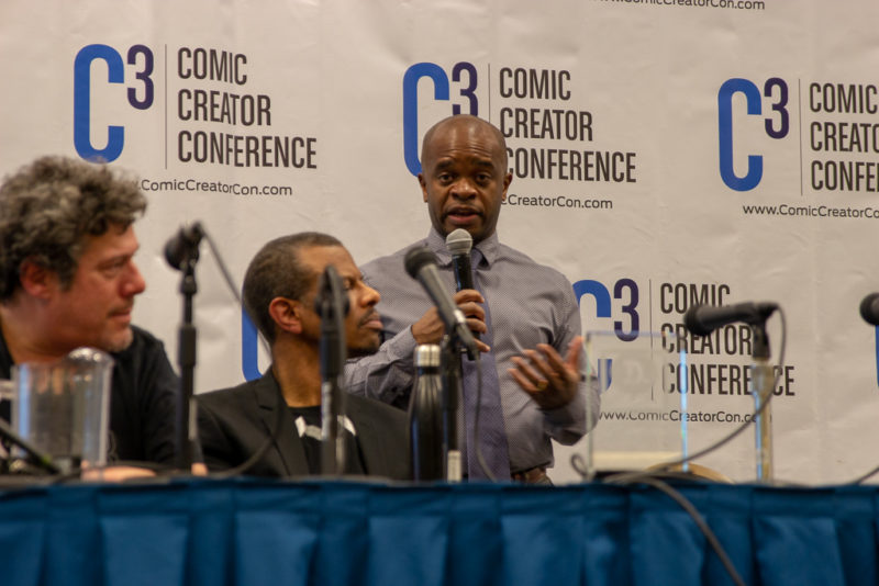 Joe Illidge speaking at Comic Creator Conference.