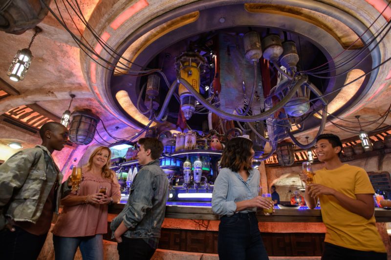 Patrons enjoy Oga’s Cantina, which has been the most difficult destination to access in Galaxy’s Edge. Photo: Disney Parks