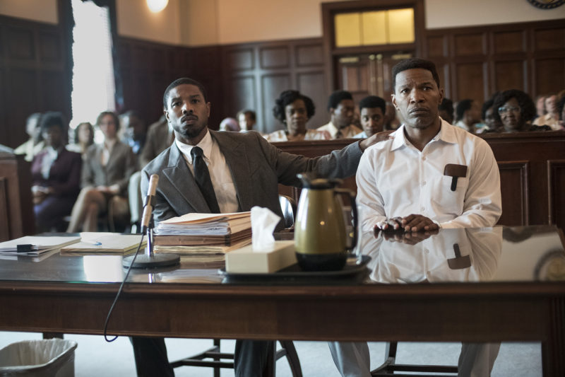 (L-r) Michael B. Jordan as Bryan Stevenson and Jamie Foxx as Walter McMillian in 'Just Mercy,' a Warner Bros. Pictures release. Photo: Jake Giles Netter