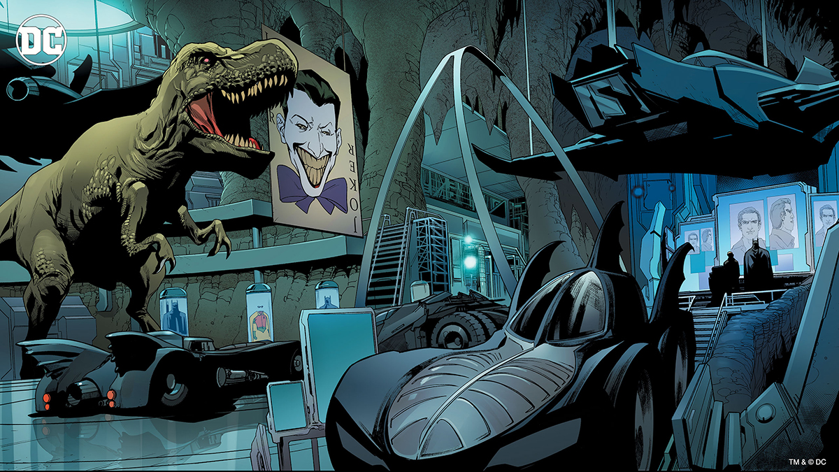 Video conference from within the Batcave. Photo: DC Comics