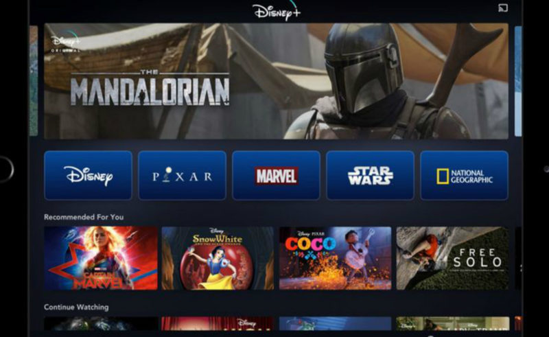 Disney+ home screen at launch